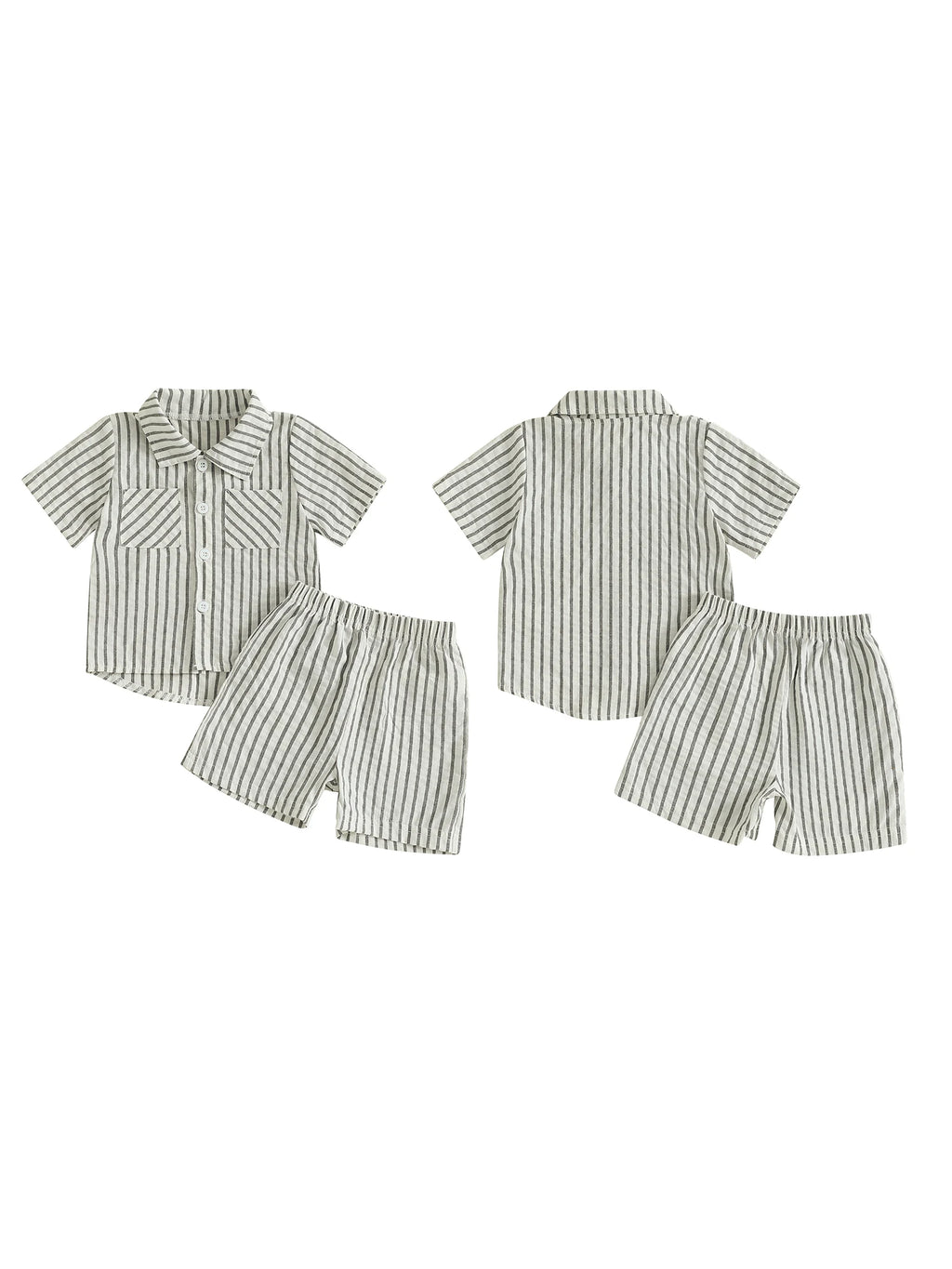 Infant Boy s 2-Piece Outfit Set with Striped Collared Shirt and Elastic Waist Shorts for Summer Wear Toddler Baby Boy Clothes