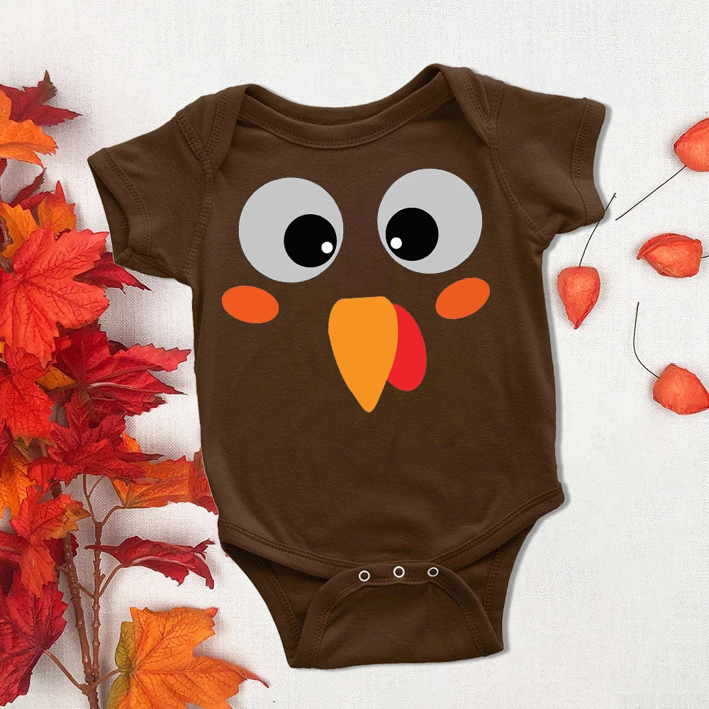 Thanksgiving Turkey Face Baby Bodysuit Boys Girls Cute Clothes Toddler Romper Baby Short Sleeve Jumpsuit Thanksgiving Outfits