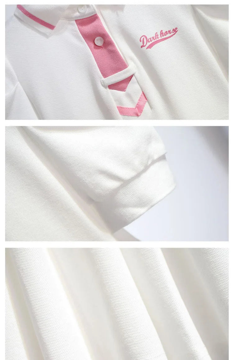 4-9Years Children Summer Dress Turn-Down Collar Girls Short Sleeve Solid Color Letter School Style Fashion Kid Dress