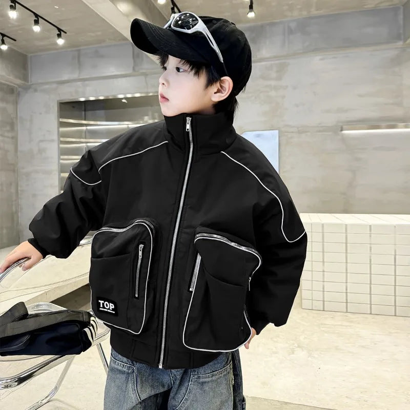 2025 New Boys' Winter Padded Quilted Windbreaker Jacket for Big Kids Waterproof Windproof Outdoor Jacket with Thermal Insulation