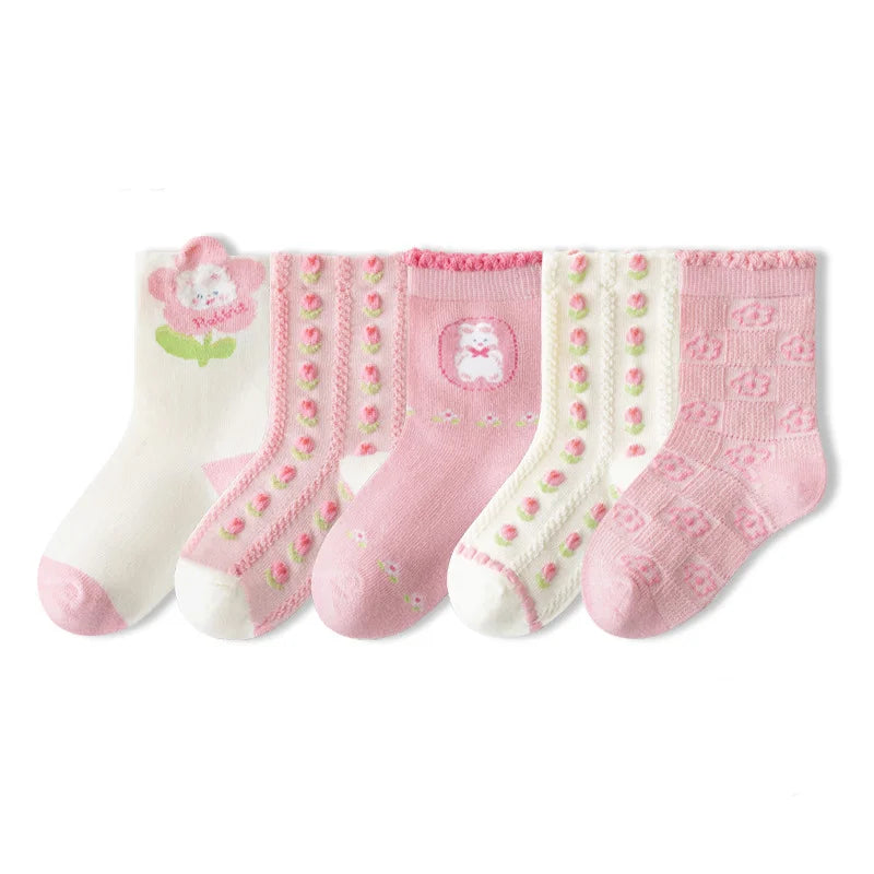 5/10 pairs Kids Socks Sets for Girls 2025 Cute Cartoon Unicorn Floral Print Children Ankle Short Breathable Cotton Toddler Sock