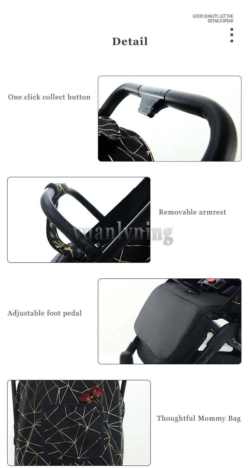 Lightweight Baby Stroller with Large Canopy Double Brake Travel Stroller for Airplane One-hand Folding Stroller Sit and Lying