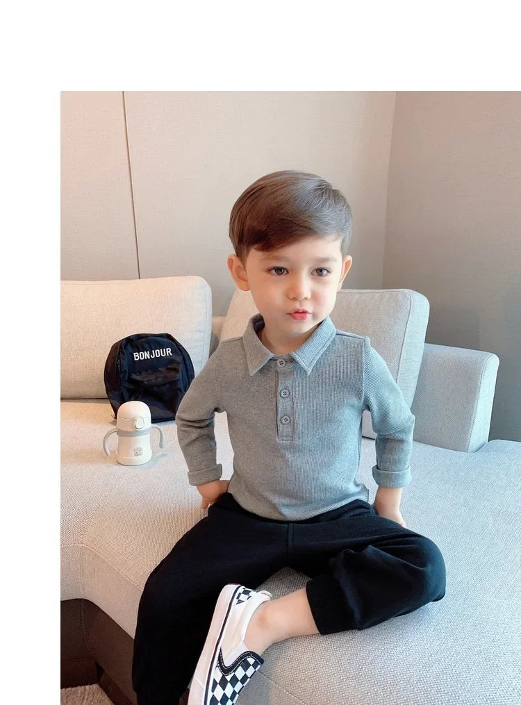 Boys Polo Shirts Long Sleeve Tops for Kids Solid Color Children T-shirt Cotton  Baby Tops Toddler Spring Autumn Outwear