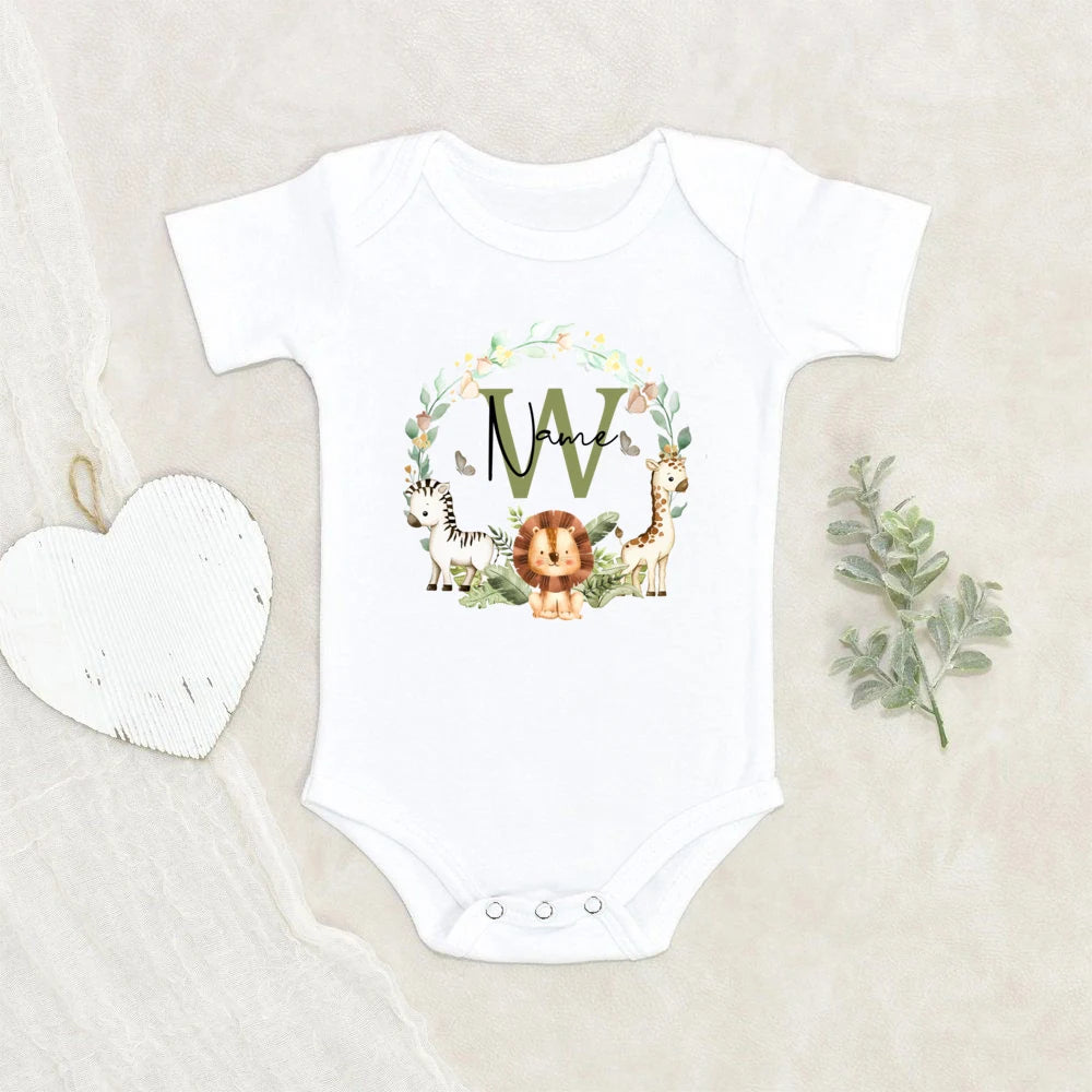 Personalized Baby Jumpsuit Custom Name Newborn Wild One Romper Safari Animals with Name Outfit Baby Clothes Infant Shower Gift