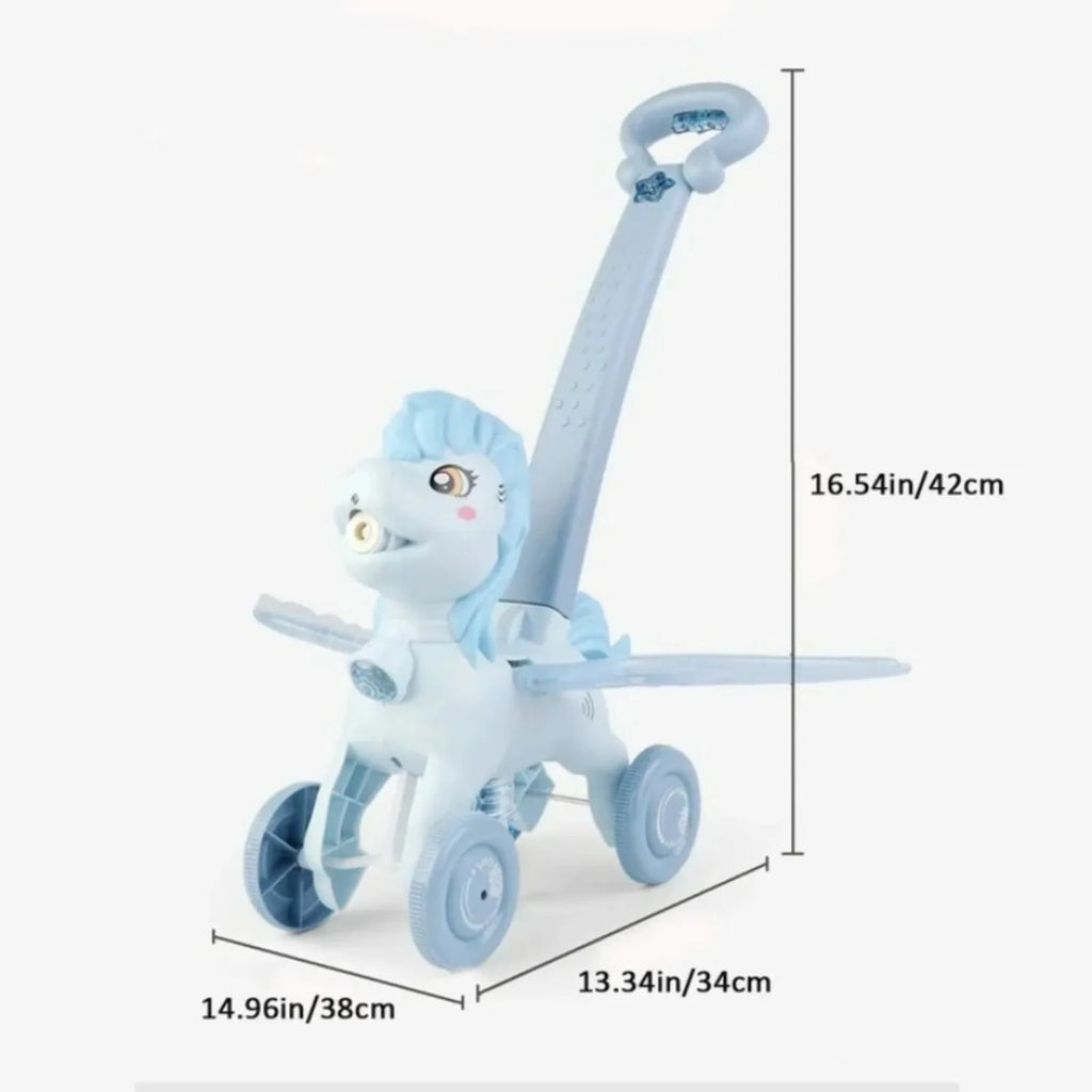 Pony Bubble Machine for Kids Automatic Bubble Lawn Mower with Light & Music Bubble Cart Outdoor Push Toys for Birthday Gift