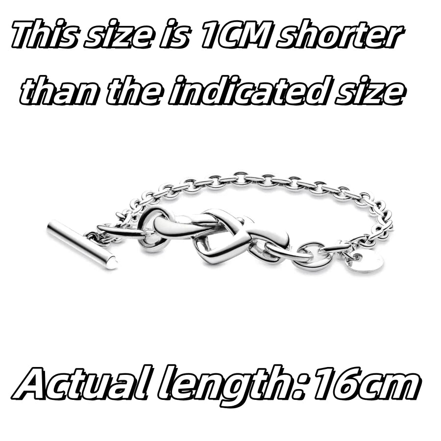 New 925Silver original 17-21CM Pearl Heart-Shaped Hard Ring Square Buckle Round Bracelet Fit for DIY Mini Birthday Jewelry Gifts