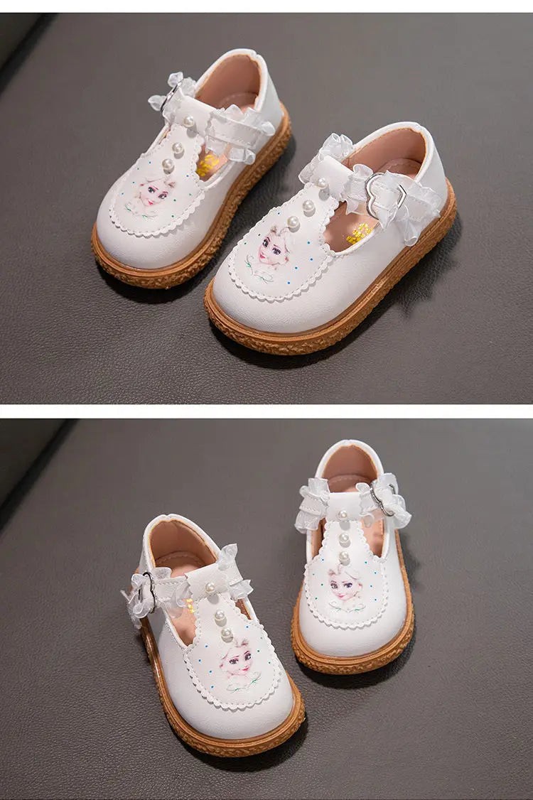 Disney Girls' Leather Shoes Lolita Princess Elsa Shoes Soft Sole Shoes Spring Children's Autumn Girl White Shoes Size 23-35