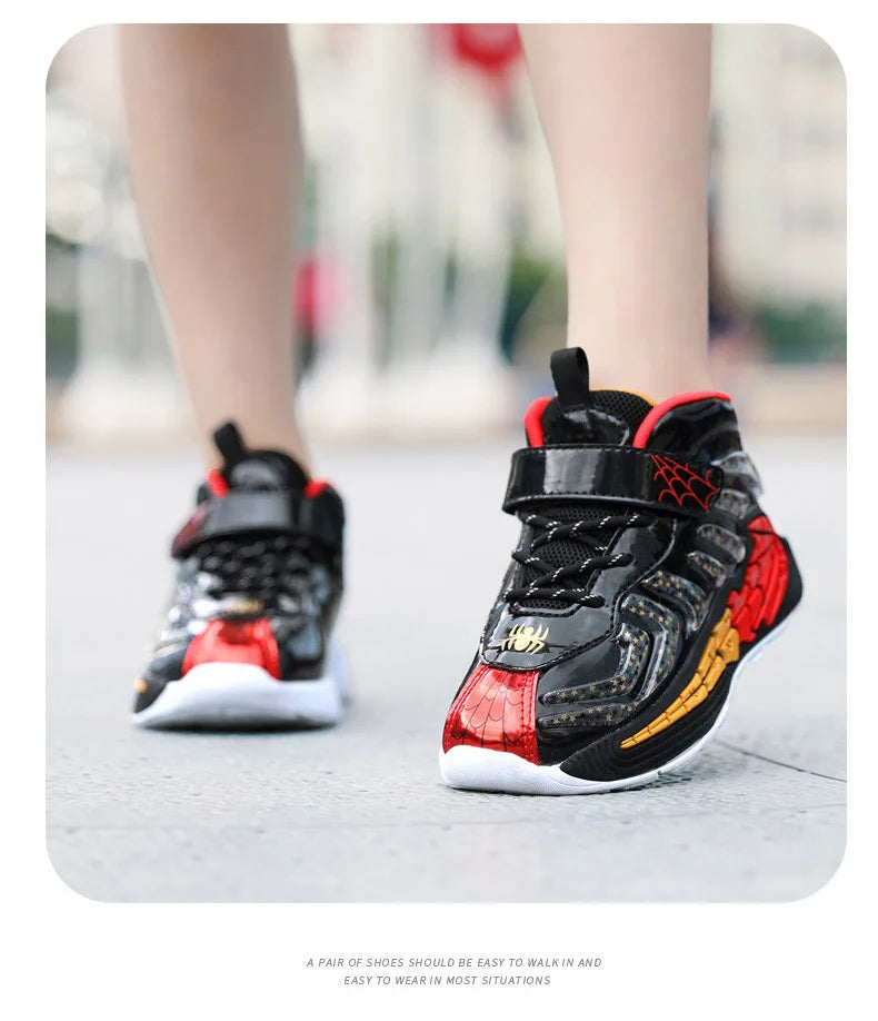 Disney Cartoon Kids Basketball Soft Shoes Waterproof Leather Boys Girls Sneakers Magic Buckle Non-slip Children Running Shoes