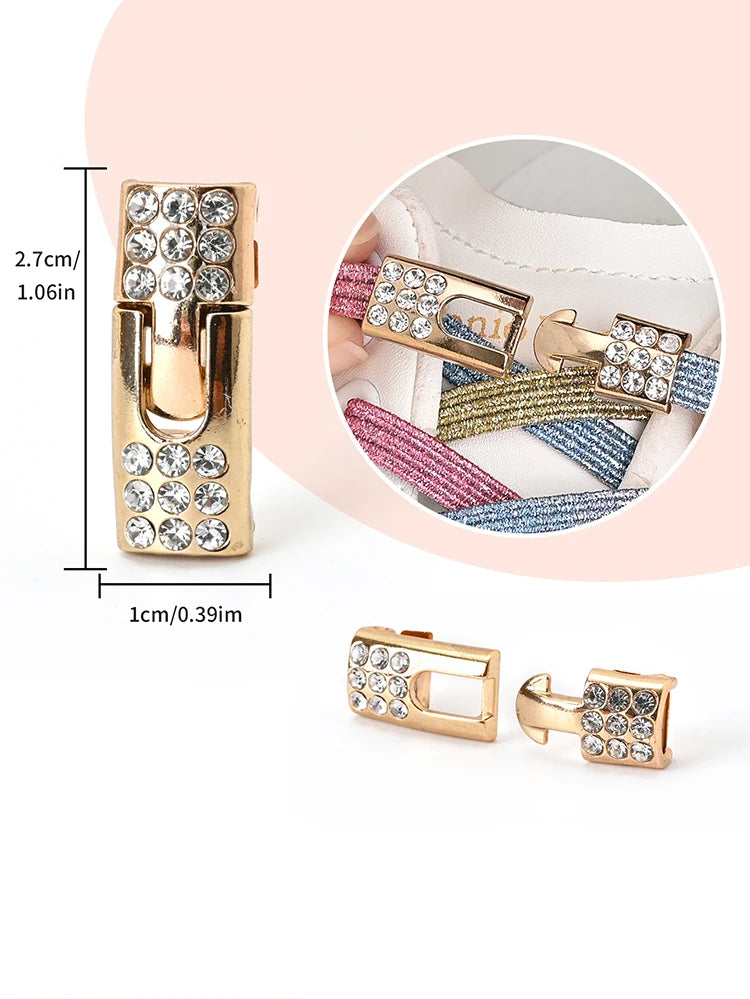 1Pair No Tie Shoe Laces Diamond Buckle Elastic Lace Shoelaces Pearl Light Colorful Fashion Without Ties Laces Sneaker Kids Adult