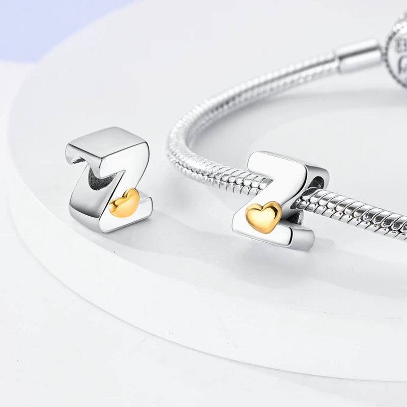 925 Sterling Silver DIY Alphabet Charms Beads LOVE Heart Letter Fit Original Bracelet Bangle Necklace Jewelry Marking Gift