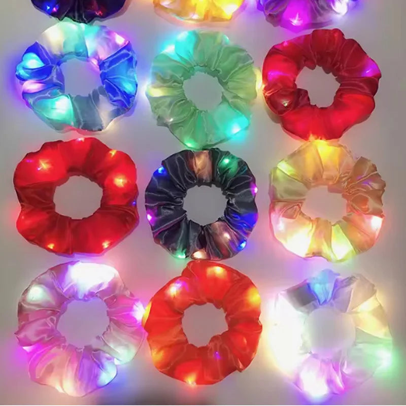 Popular Flashing Light Up hair tie LED Luminous scrunchies Women girls glowing Scrunchy Hair Rope Halloween luminous hairband