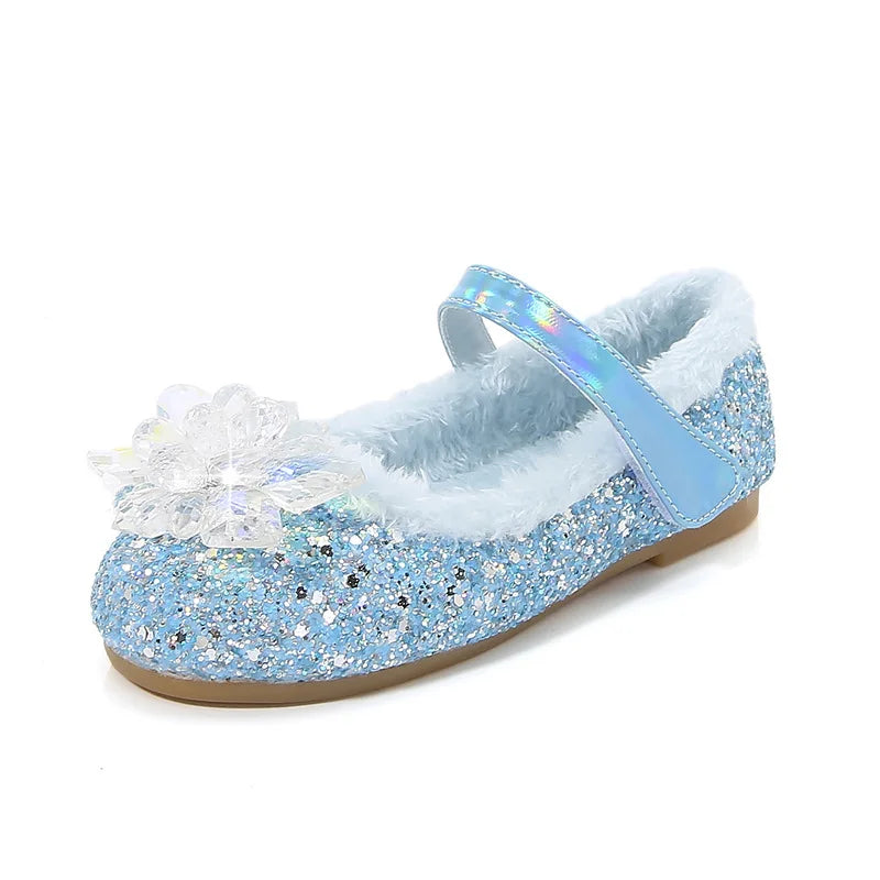 Disney Girls' Plush Slippers Frozen Cute Children's Princess Elsa Winter Cotton Slippers Baby Snow Home Pink Blue Shoes Size 23
