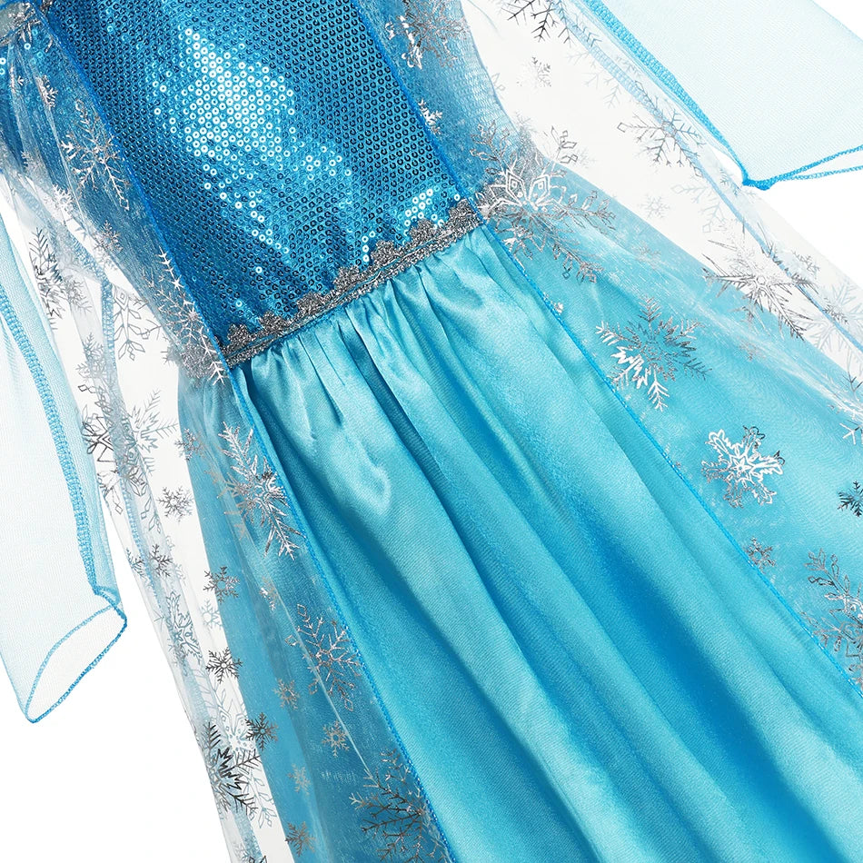 Girls Snow Queen Elsa Anna Kids Costumes For Girls 2024 Carnival Party Prom Gown Children Clothing Frozen Jasmine Princess Dress
