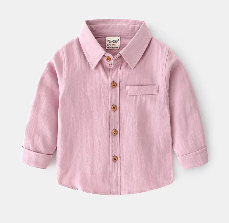 IYEAL Kids Spring Children's Clothes 2025 New Long Sleeve Boys Tops Shirt Solid Color Pure Cotton Shirt for Girl