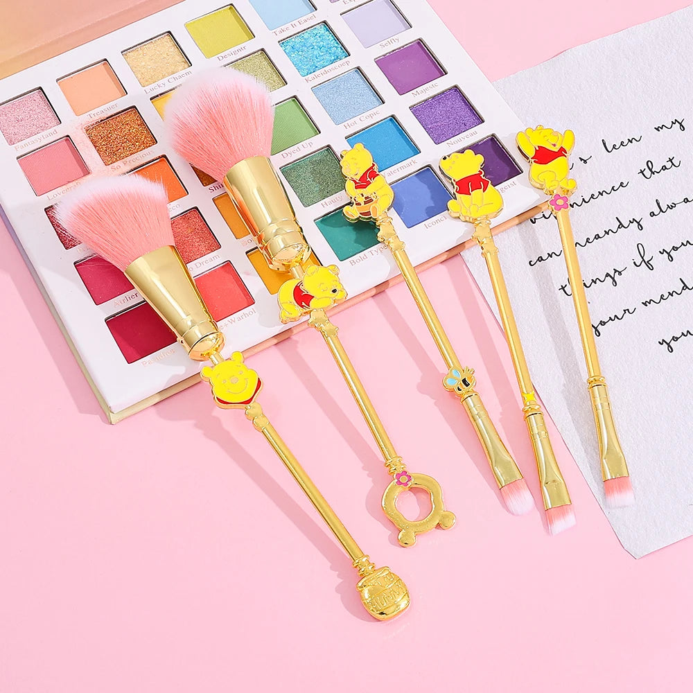 5pcs Winnie the Pooh makeup brush set, metallic texture, cartoon cute Winnie the Pooh eye shadow brush makeup brush