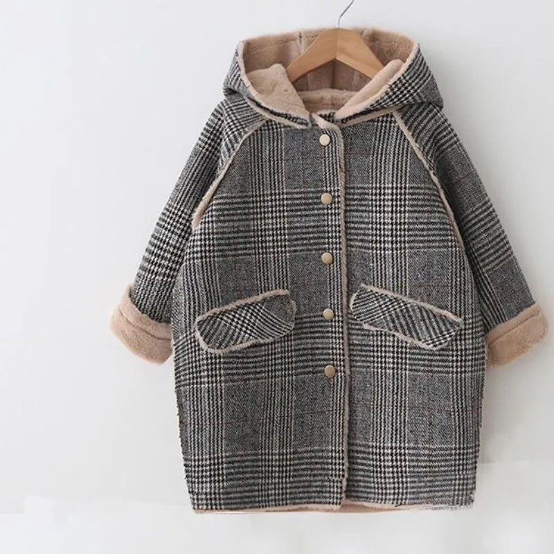 New Arrival 2025 Winter Kids Unisex Woolen Coat Faux Fur Lined Stylish Quilted Design Warmth Fashion for Children