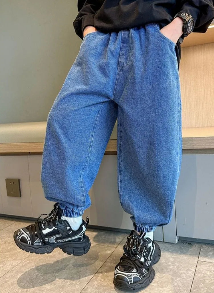 2025 New Boys' Denim Jeans Spring Autumn Kids Casual Sport Pants Long Korean Style Trendy Streetwear