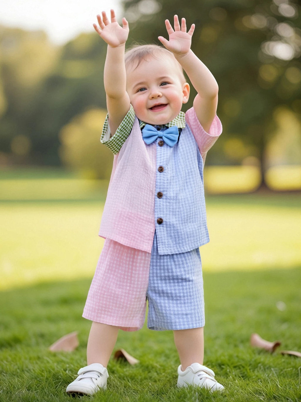 Toddler Boys Summer Outfit Striped Short Sleeve Shirt with Drawstring Waist Shorts Set Kids Casual Plaid Clothing