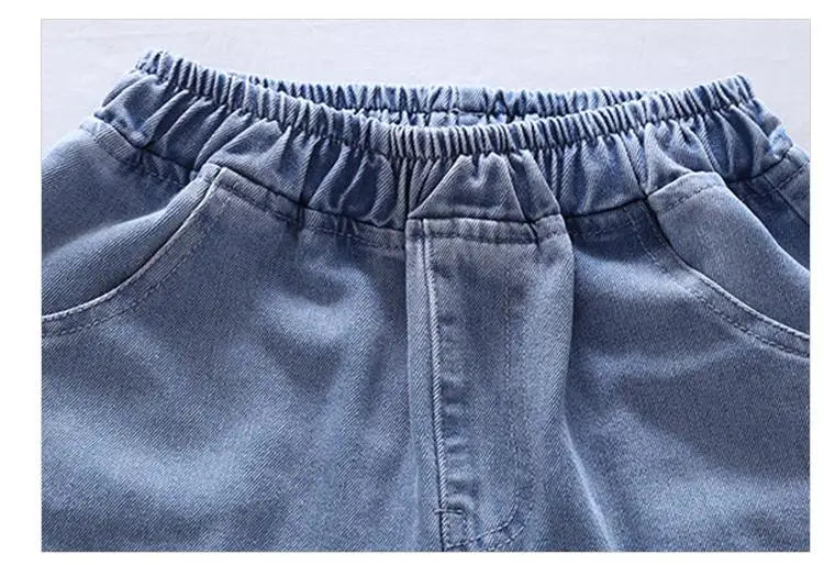 2024 New Teenage Boys Denim Shorts 4-10 Years Summer Fashion Letter Printed Soft Trousers For Kids Children Casual Pants