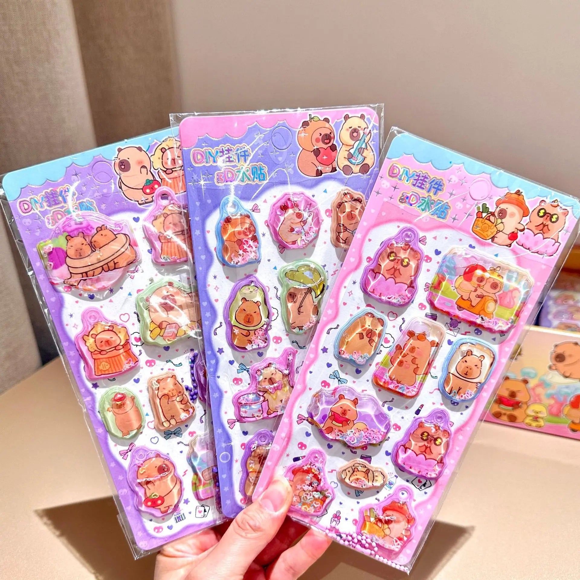 Kawaii Capylara 3D Stickers Scrapbooking Diy Three-dimensional Shake Crystal Sticker Cute Stationery Diary School Prizes Gift ﻿