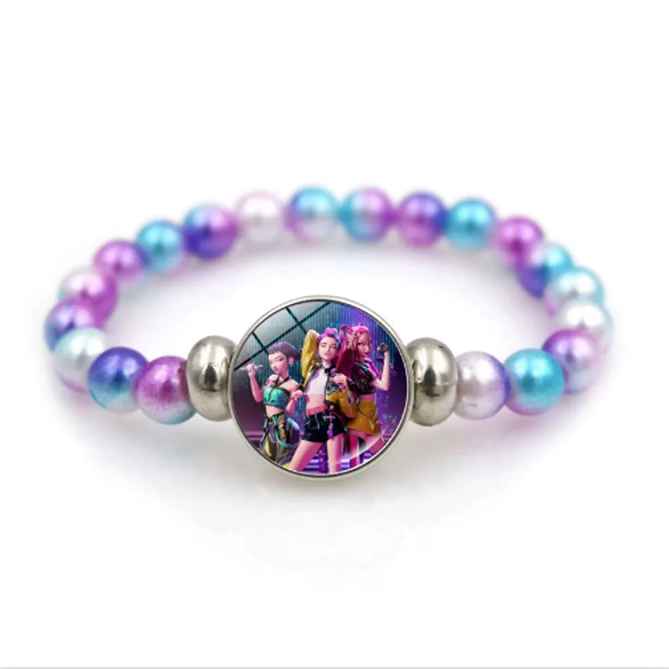 * K-Pop Demon Hunters Handmade Glass Bead Bracelet Huntr-x Rumi Zoey Mira Bangles Unisex Jewelry Accessories Fans Gift