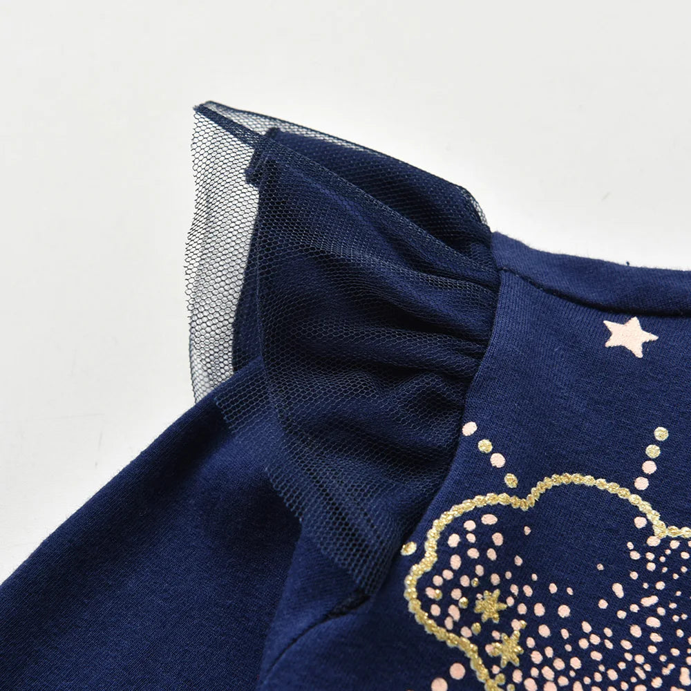 VIKITA Girls Cartoon Sequined Appliqued T Shirts Kids Long Sleeve Autumn Spring Cotton T Shirts Kids Casual Wear Tops and Tees