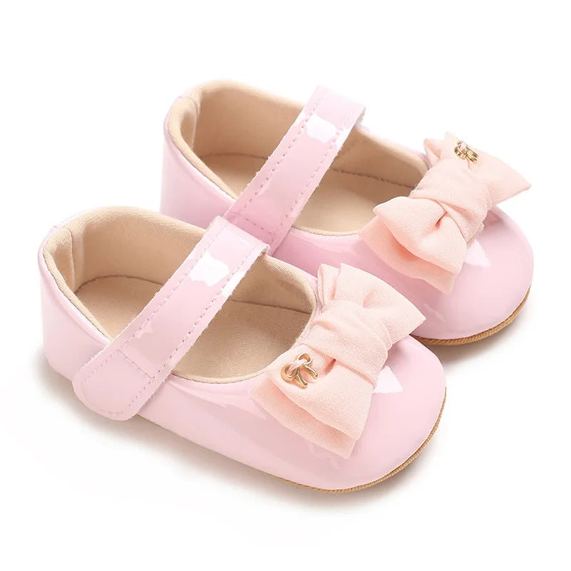 Infant Girls Bowknot Mary Jane Flats with Non-Slip Sole Cute Princess Dress Shoes for Newborns Adorable Crib Shoes