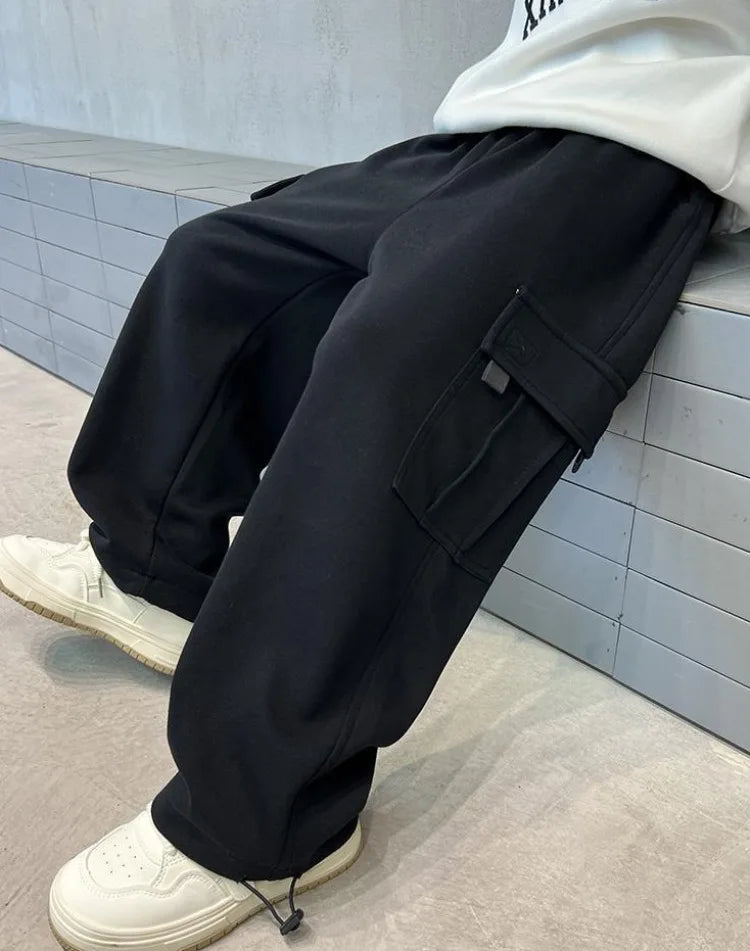 2025 New Boys Autumn Winter Fleece-Lined Sports Cargo Pants, Big Boy Streetwear Trends, Warmth & Comfort