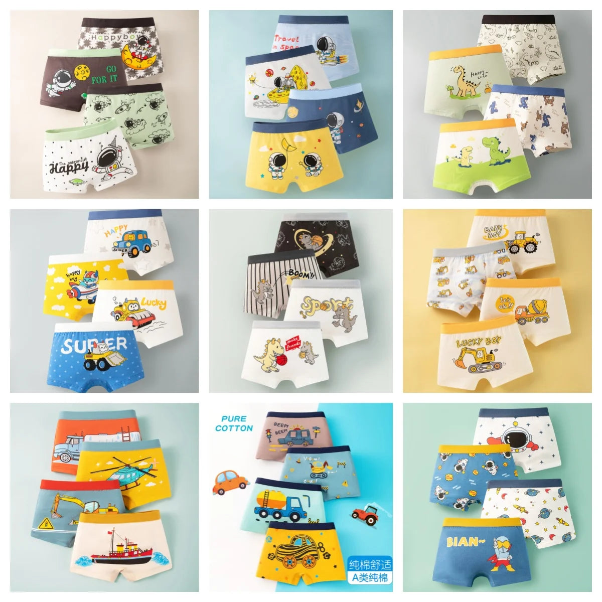 Boy Pure Cotton Boxers Kids Colorful Underwear Cute Design Baby Boy Underpants Size M-3XL For Weight 10-45kgs Boy