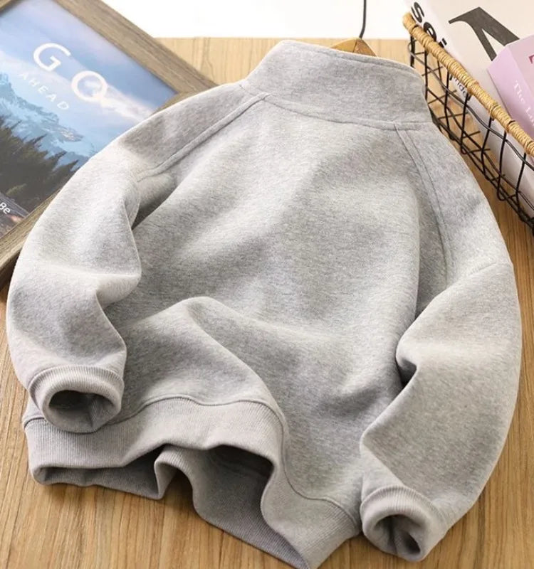 Boys & Girls 2025 New Arrival Mid-Big Size Spring/Autumn Stylish Stand Collar Semi-Zip Base Layer Sweatshirt