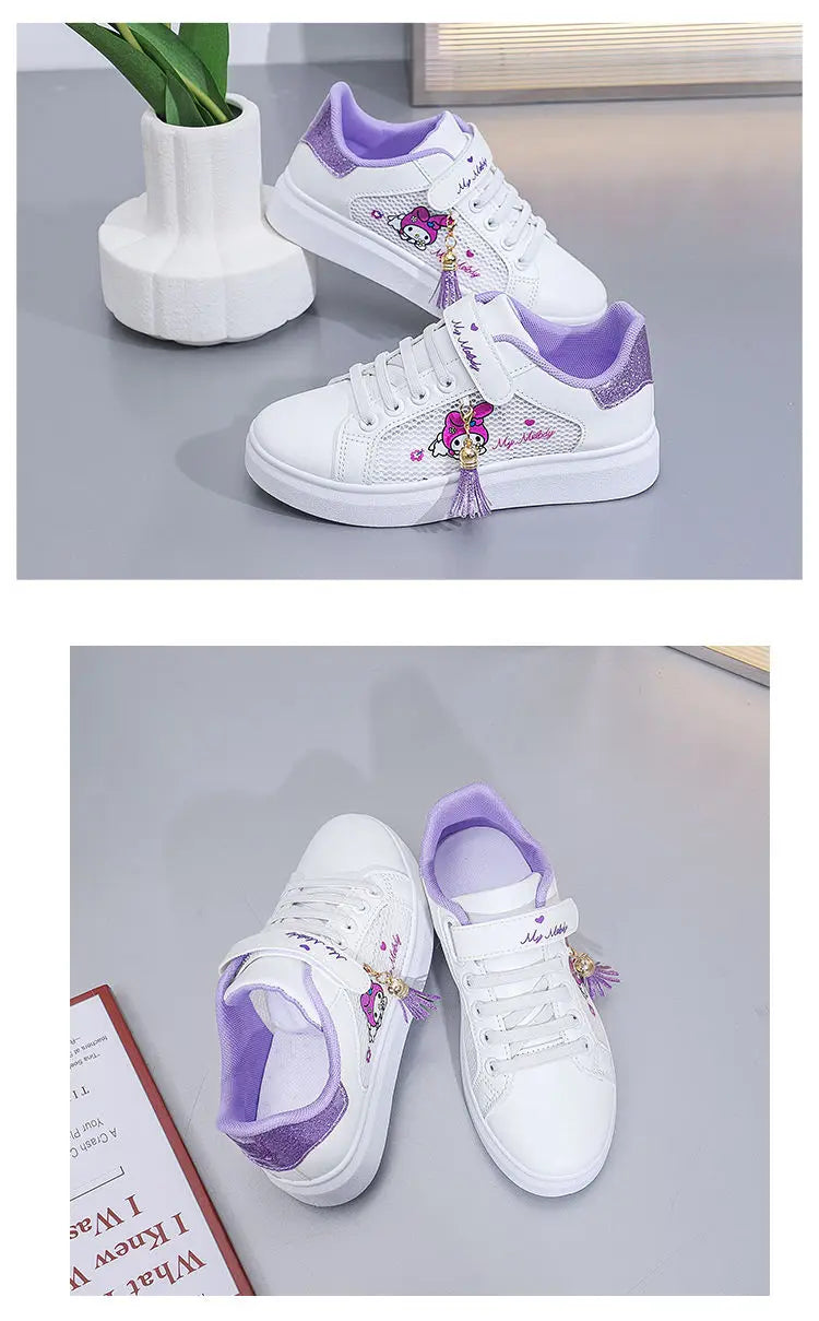 Sanrio hello kitty  spring autumn non-slip net shoes girl casual shoes cartoon board shoes kuromi sports shoes cute Sneakers