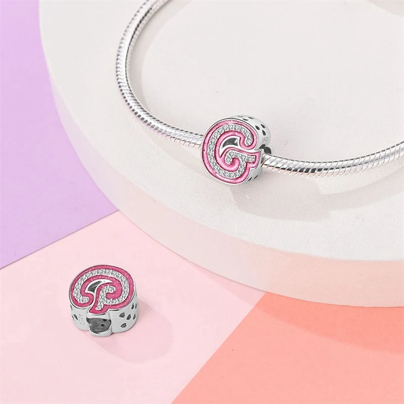Pink Girl Series 925 Sterling Silver Alphabet Charms Beads Cute Letter Fit Original Bracelet Bangle Necklace DIY Jewelry