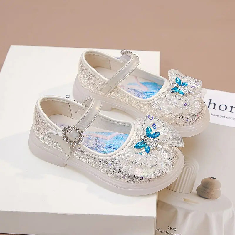 Disney Children's High Heel Princess Elsa Party LED Light Shoes Summer Girls Sandals Baby Girls' Crystal Blue Pink Shoes 23-34
