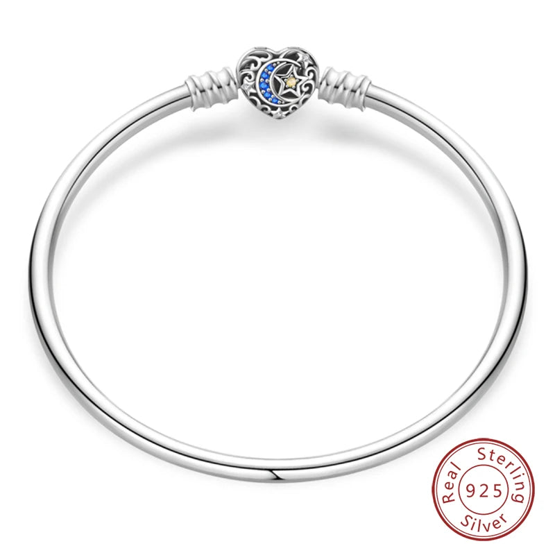 Bracelet Silver 925 Original 17-20CM Star Moon Sun Four Leaf Clover Green Zircon Bracelets Fit DIY Charms Birthday Jewelry Gifts