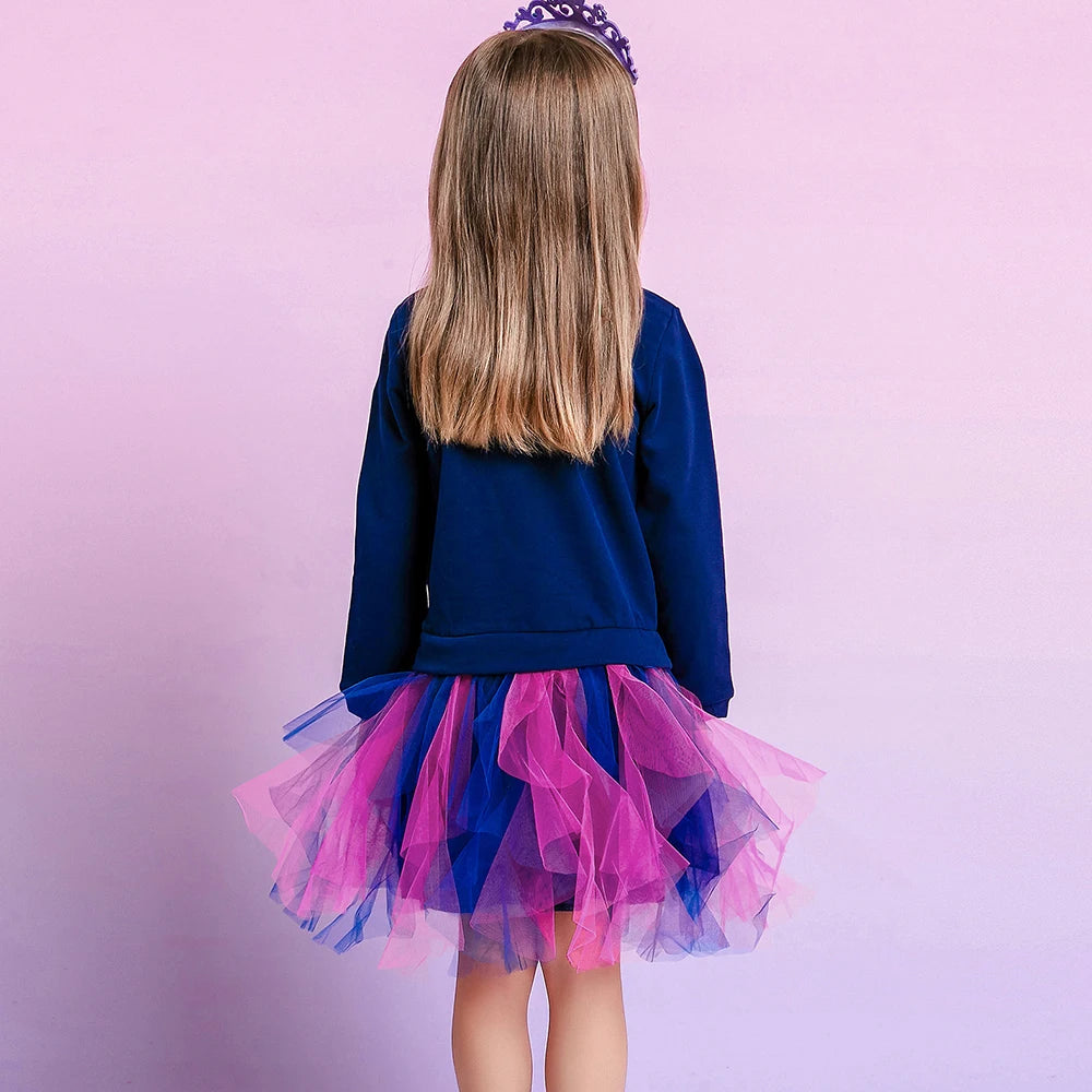 DXTON Autumn Winter Girls Clothing Flower Sequined Long Sleeve Children Sweater Dresses Mesh Patchwork Princess Cotton Dresses