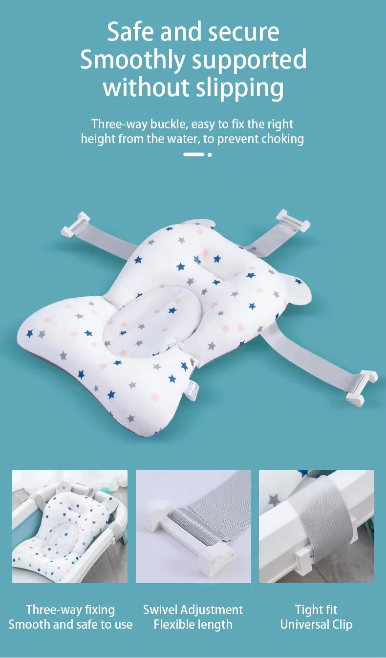 PANGDUBE Baby Bath Seat Newborn Bathtub Cushion Adjustable Support Pad with Non-Slip Mat 0-12 Months Shower Safety Float