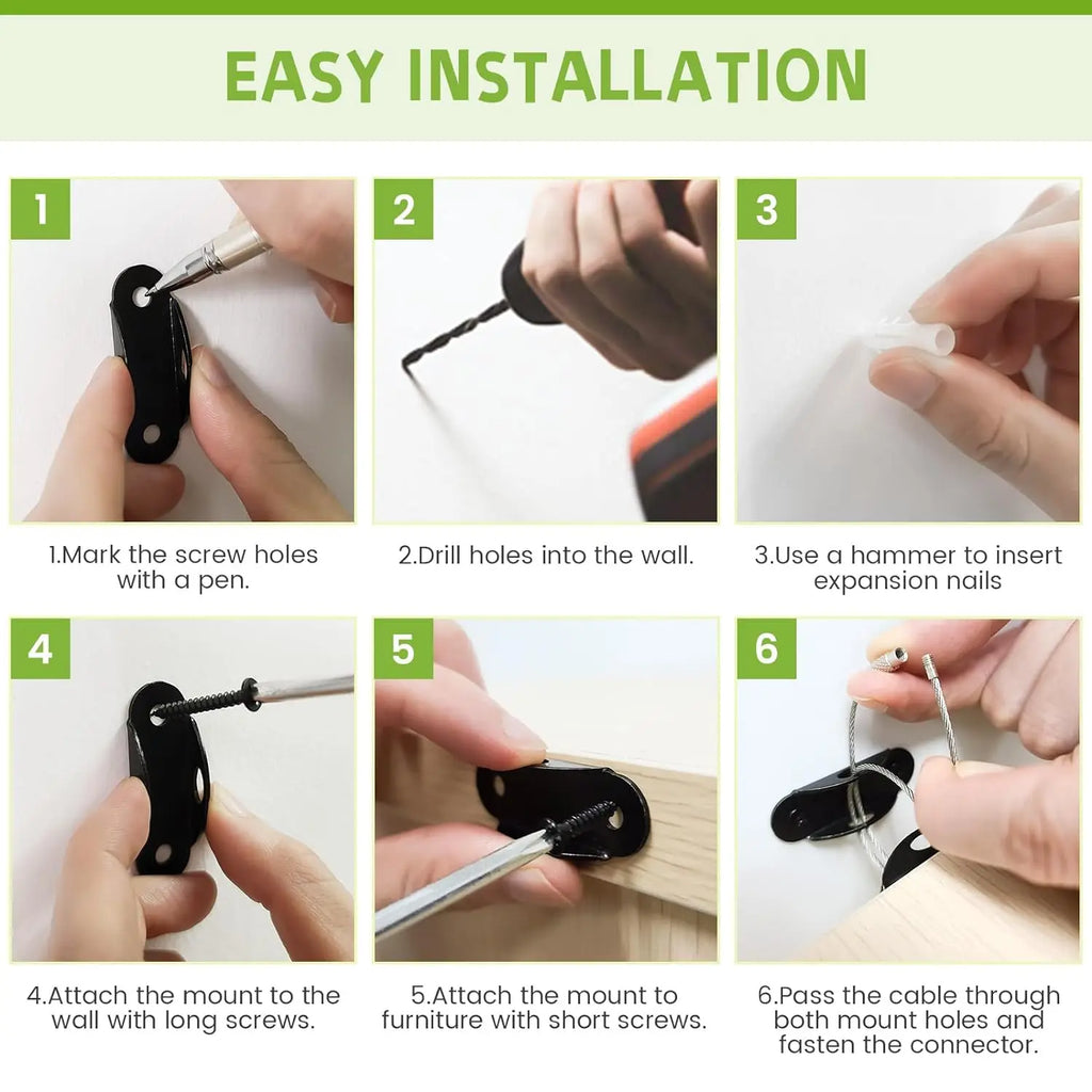 Furniture Anchors Furniture Straps for Baby Proofing Prevent Falling Anti Tip Earthquake Straps for Child Toddlers Kids Safety