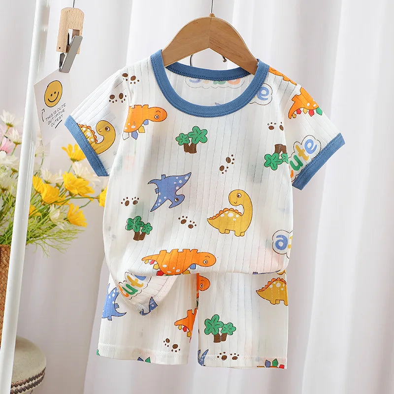 Dinosaur Baby Pajamas Set Cotton Child Pajamas Toddler Summer Sleeveless Baby Nightwear Pyjamas Kid Cartoon Homewear Clothes Set