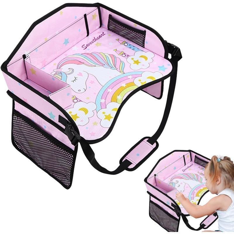 Kids Travel Tray for Toddler & Kids Car Seat, Lap Tray for Airplane, Carseat Table Tray with Organizer for Road Trip Activities
