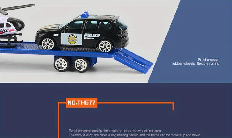 Play Vehicles Set Toy Construction Police Car Fire Engine Truck Playset Friction Powered Engineering Toy for Boys Girls Toddlers