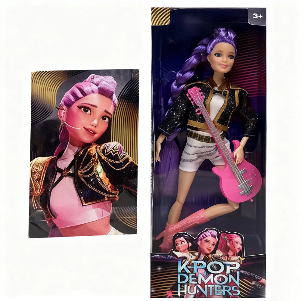 %%Christmas Gift Doll Anime K-Pop Demon Hunters Doll Rumi/Mira/Zoey Toy with Pink Guitar Colorful Light-Up Feature & Theme Song