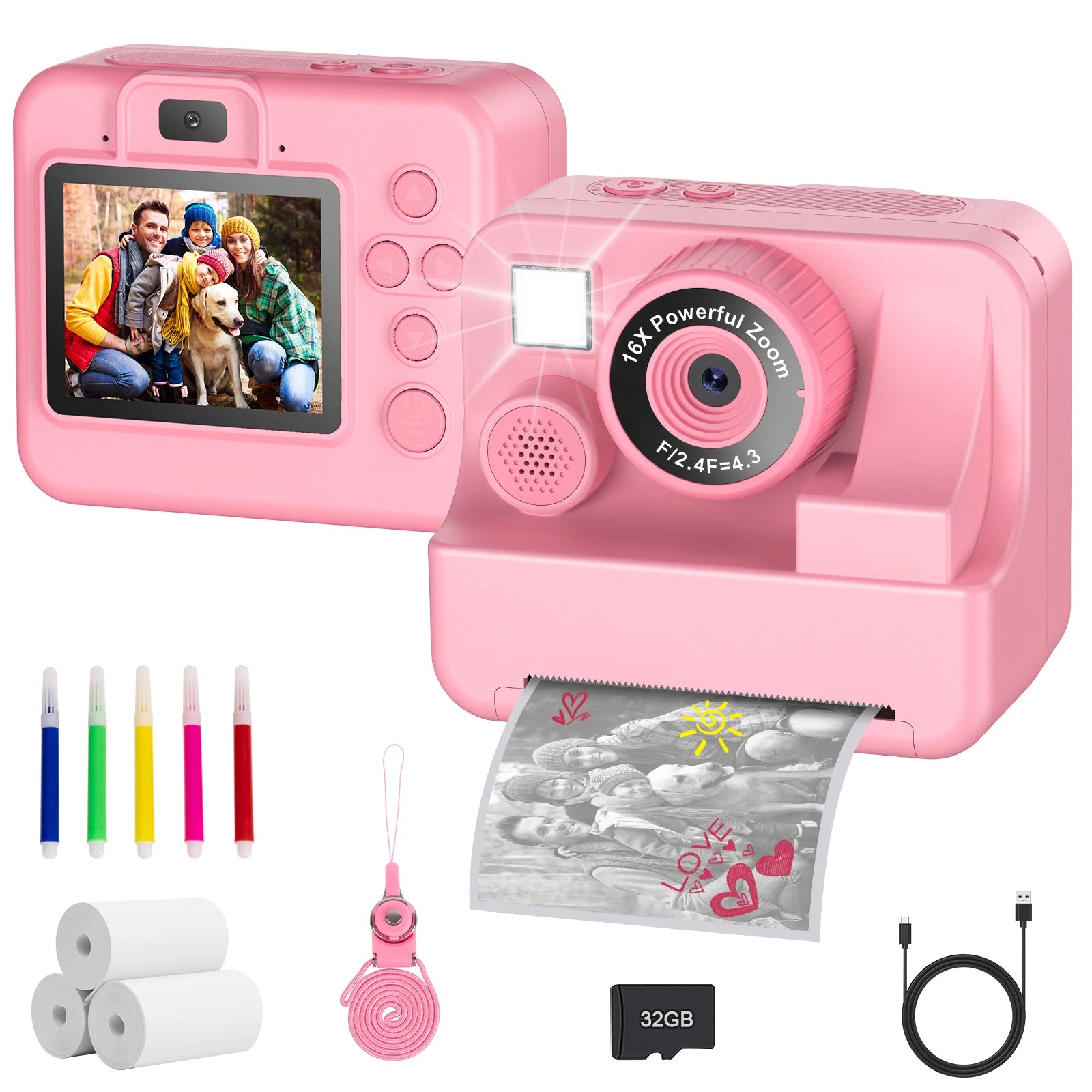 New Bee Kids Instant Print Camera 1080P HD Dual Lens Selfie 32GB Digital Camera for Girls Boys Christmas Birthday Gifts Toys