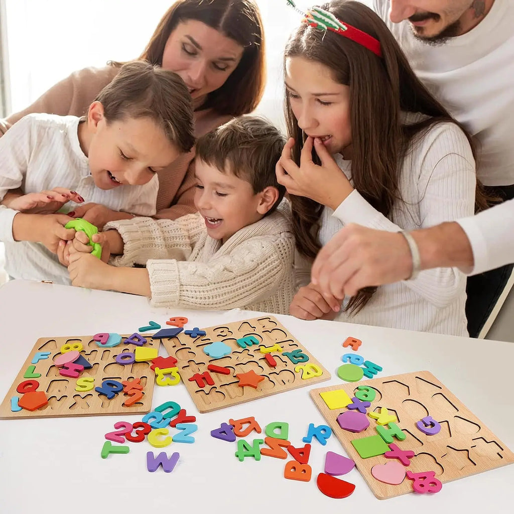 Wooden Puzzles Toys for Kids 3 Year Alphabet Numbers Children Montessori Educational Learning Toys abc Letters Preschool Gift