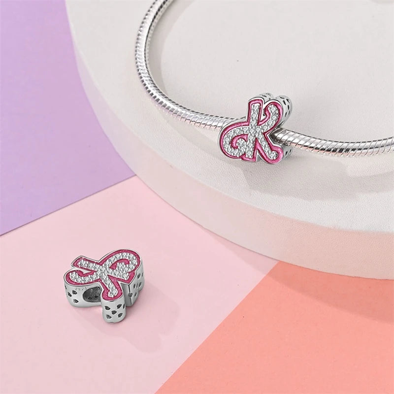Pink Girl Series 925 Sterling Silver Alphabet Charms Beads Cute Letter Fit Original Bracelet Bangle Necklace DIY Jewelry