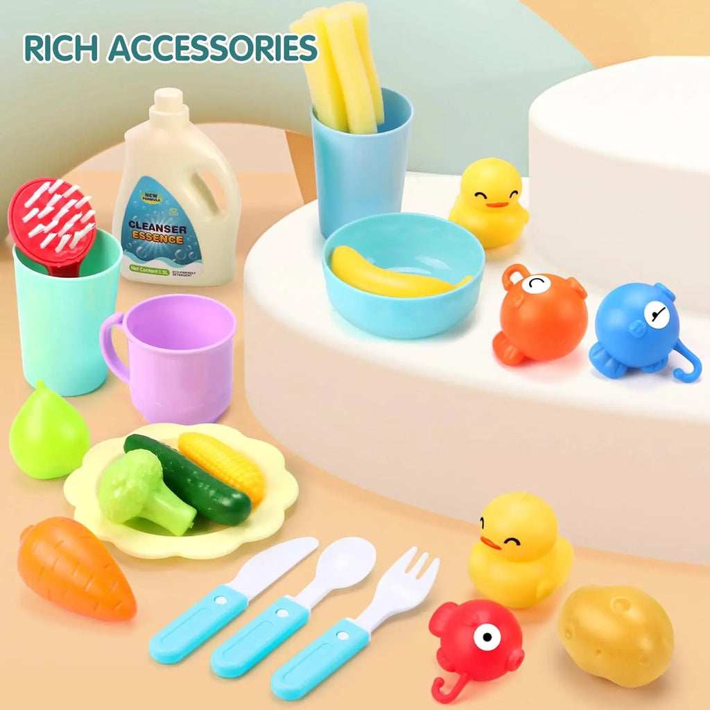 Play Sink with Running Water Kitchen Sink Toys Electric Faucet Play Kitchen Toy Pool Floating Fishing Toys for Water Play