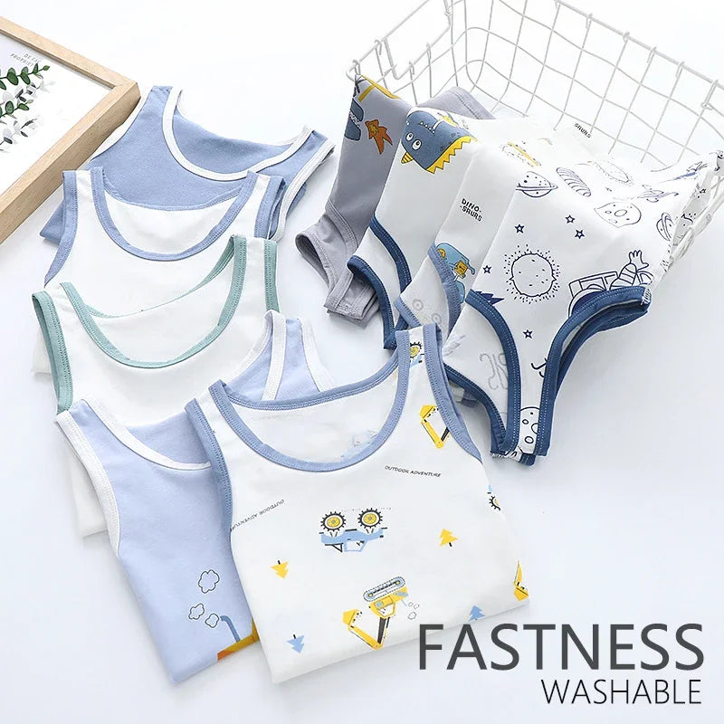 2025 Summer Kids Tanks Top Children's Vest Baby Underwear Clothing Cartoon Printed Top Cotton T-shirt Boys Sleeveless Tank 0-8 Y