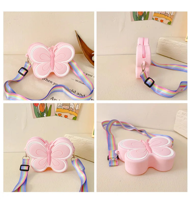 Lovely Bow Children's Silicone Shoulder Bags Cute Butterfly Shape Baby Girls Crossbody Bag Candy Color Kids Small Coin Purse