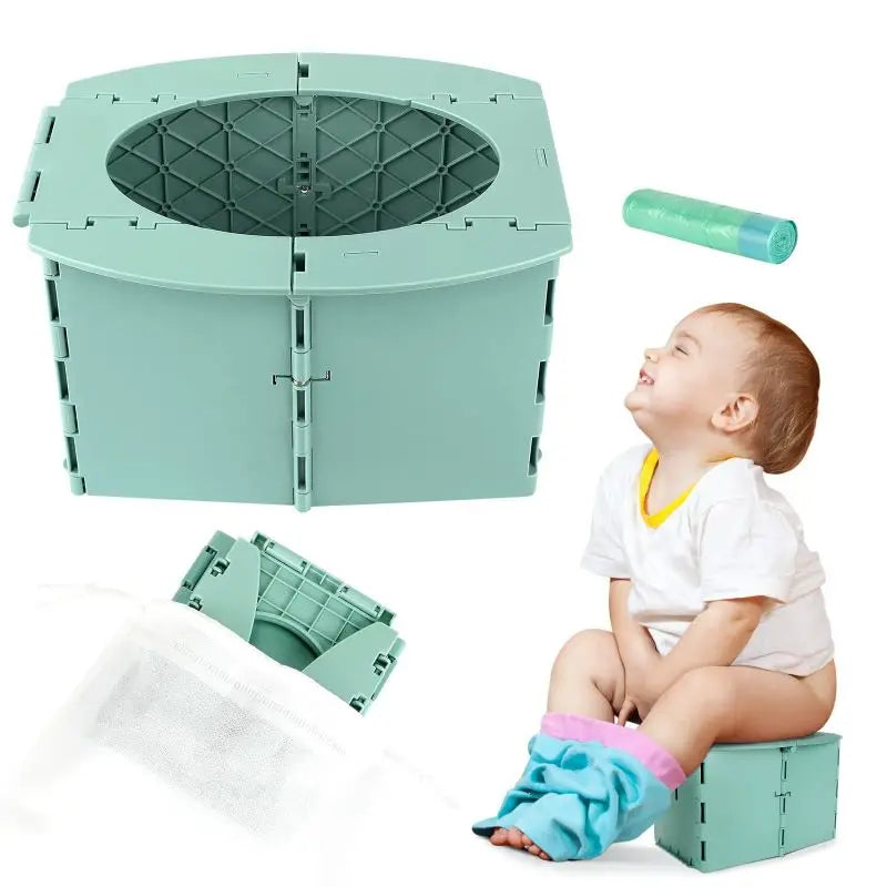 Travel Potty for Kids,Reusable Portable Folding Potty for Toddler,Foldable Toilet for Outdoor Camping,Toddler Toilet Seat Green