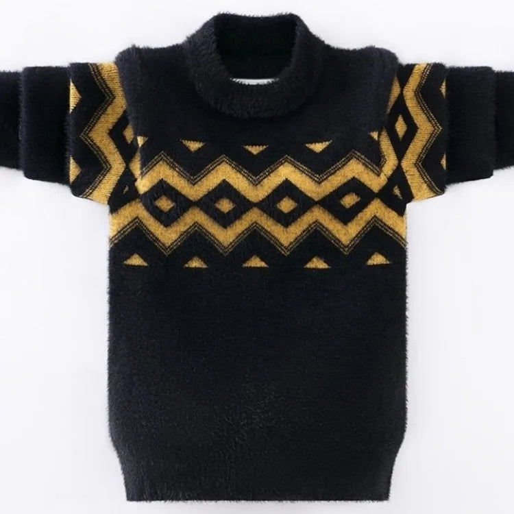 Heavyweight Mink Velvet Boys' Pullover Sweater Autumn Winter Base Layer Thickened Knit Sweater for Kids Ages 3-14 Toddler Youth