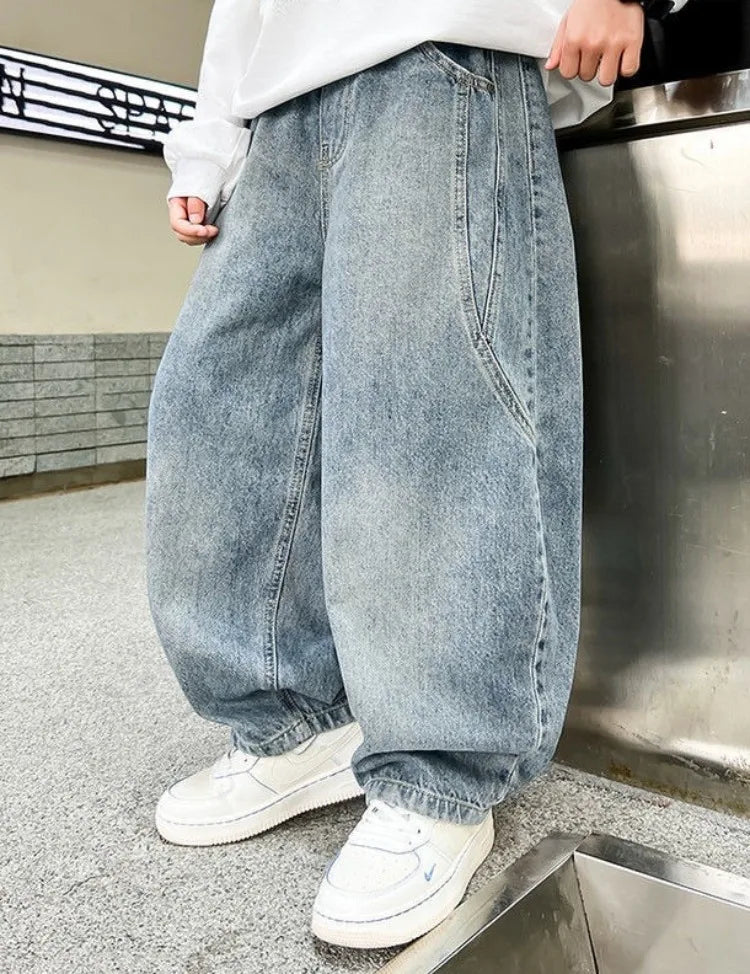 2025 Spring New Boys Loose Fit Jeans Long Pants for Toddler & Big Kids, Handsome Casual Denim Pants, Trendy Kids Clothing